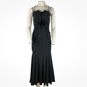 Vintage Y2K Cache Sz 0 Evening Cocktail Prom Satin Mermaid Ruffle Dress Black
